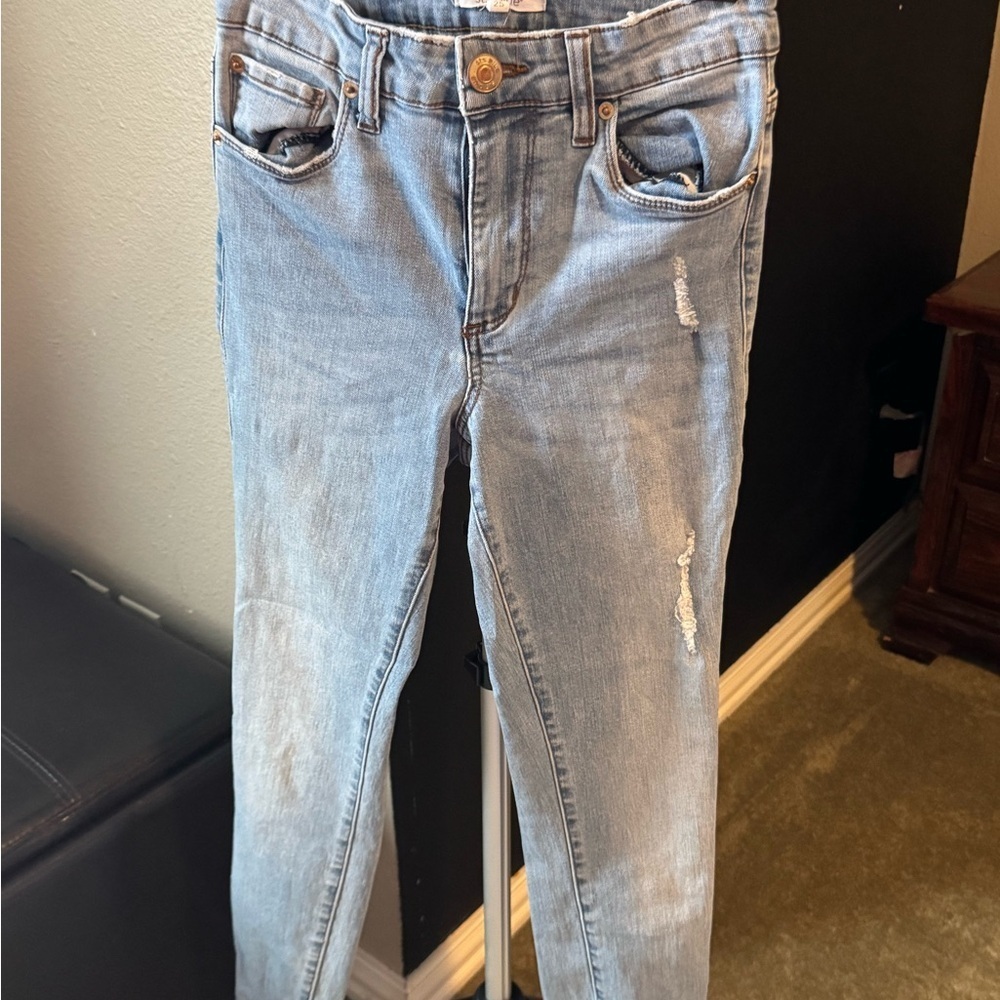 Light Blue Distressed Women's STS Blue Ankle Raw Hem Skinny Jeans.sized 25